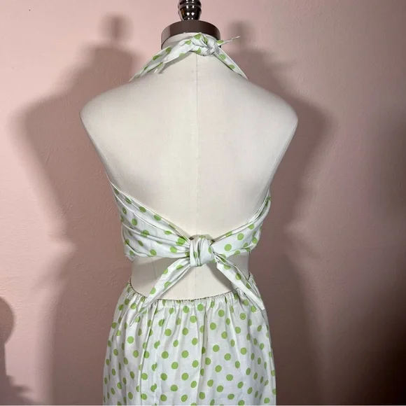 Vintage 60 70 Mod MCM Polka Dot Coquette Girl Cropped Top Maxi Skirt Set Dress - Picture 6 of 17